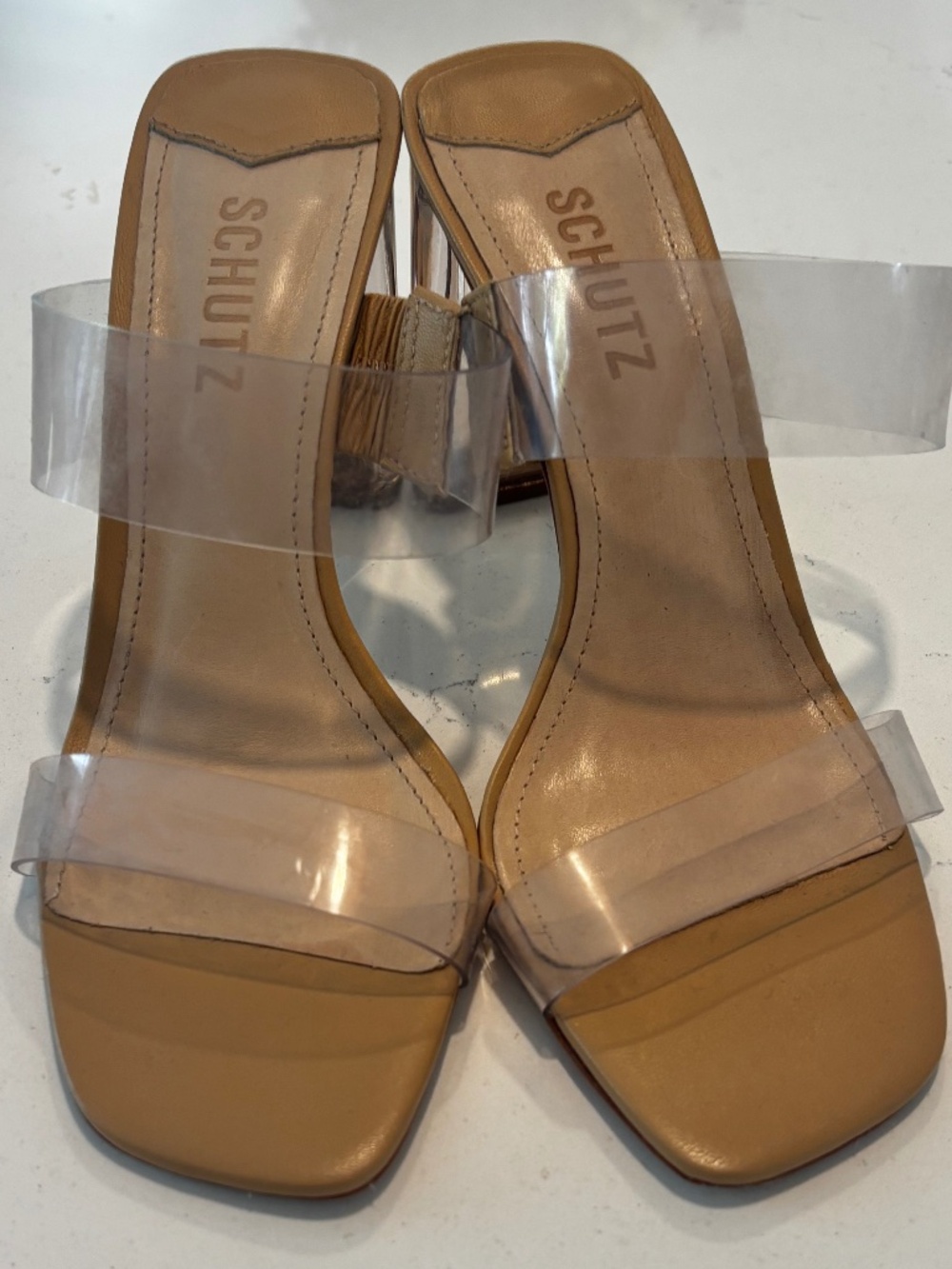 Schutz block heel mules